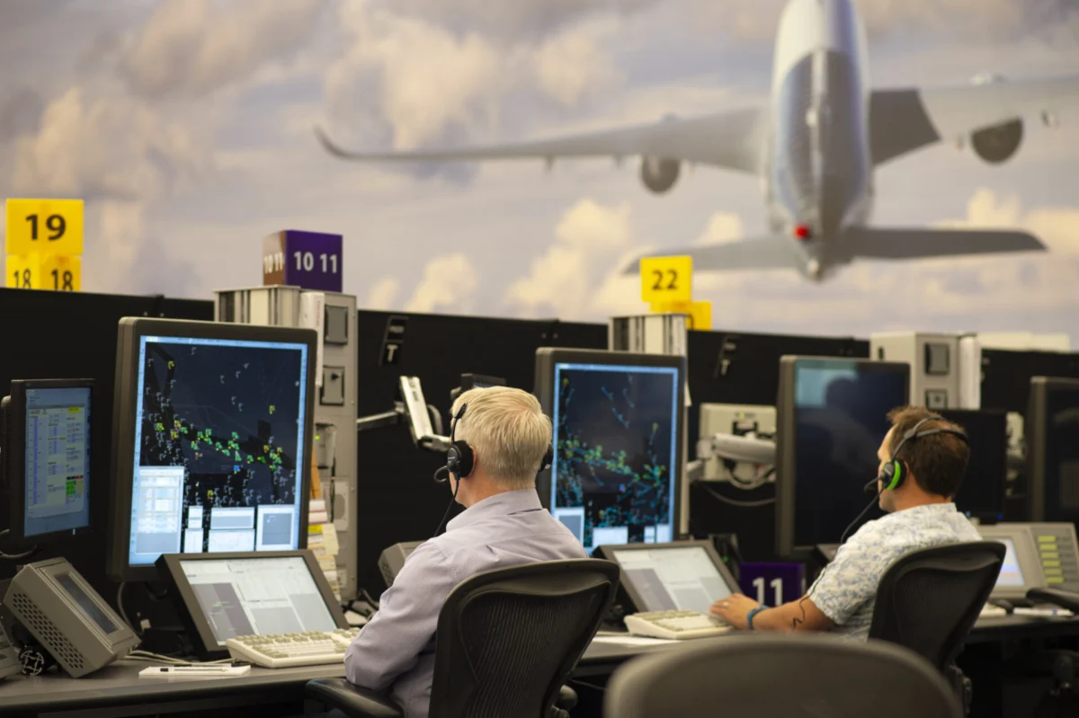 Air traffic controllers at NATS London Terminal Control center Air traffic controllers at NATS London Terminal Control center
