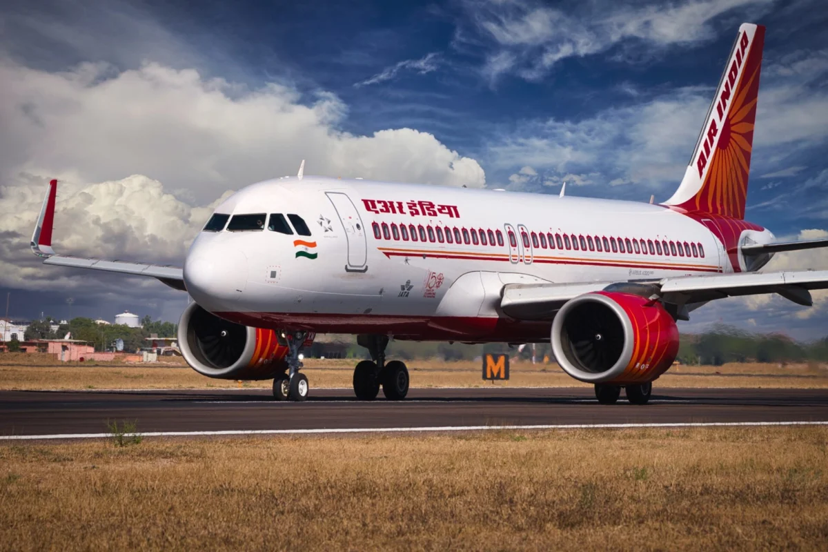 An Air India Airbus A320neo departs Jodhpur Airport in Rajasthan India