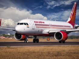 An Air India Airbus A320neo departs Jodhpur Airport in Rajasthan India