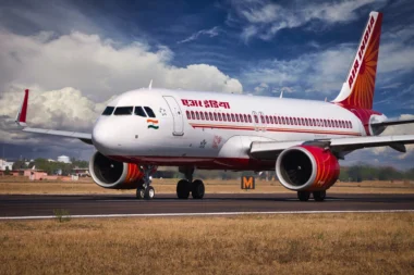 An Air India Airbus A320neo departs Jodhpur Airport in Rajasthan India