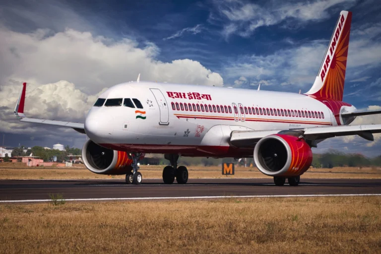 An Air India Airbus A320neo departs Jodhpur Airport in Rajasthan India
