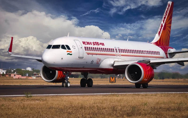 An Air India Airbus A320neo departs Jodhpur Airport in Rajasthan India