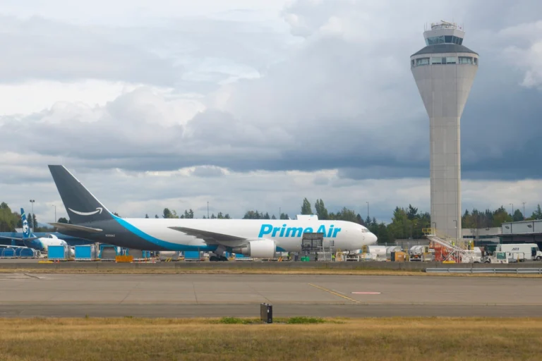 An Amazon Prime Air Boeing 767 300 freighter registration N359AZ at Seattle Tacoma International Airport