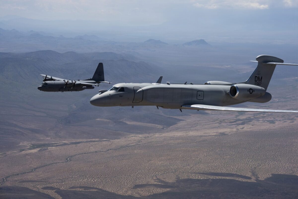 An EA 37B flies alongside an EC 130H Compass Call An EA 37B flies alongside an EC 130H Compass Call