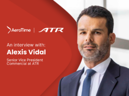 Interview banner featuring Alexis Vidal Senior Vice President Commercial at ATR against a red graphic with AeroTime and ATR logos on the left and a suited man on the right