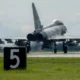 Italian Air Force Eurofighter Typhoon takes off from Šiauliai Air Base during a NATO Baltic Air Policing