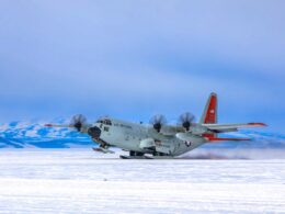 A New York Air National Guard LC 130 Skibird takes off
