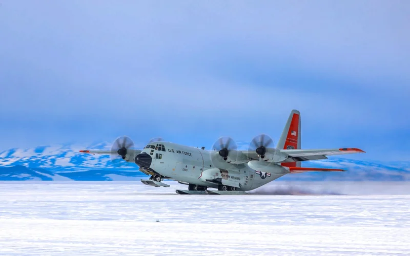 A New York Air National Guard LC 130 Skibird takes off