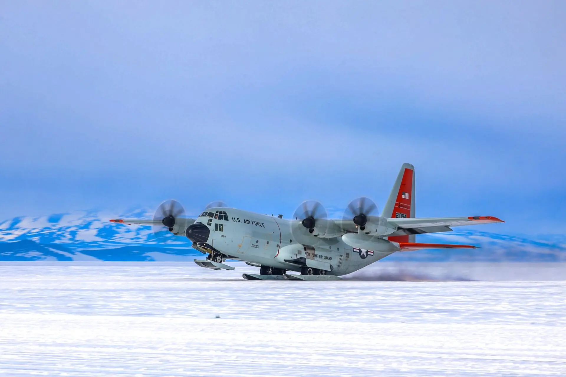 A New York Air National Guard LC 130 Skibird takes off