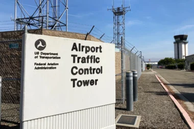 The FAA managed air traffic control tower at San Jose International Airport California