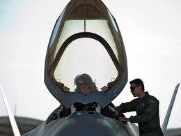 The cockpit canopy of a Royal Australian Air Force F 35A Lightning II