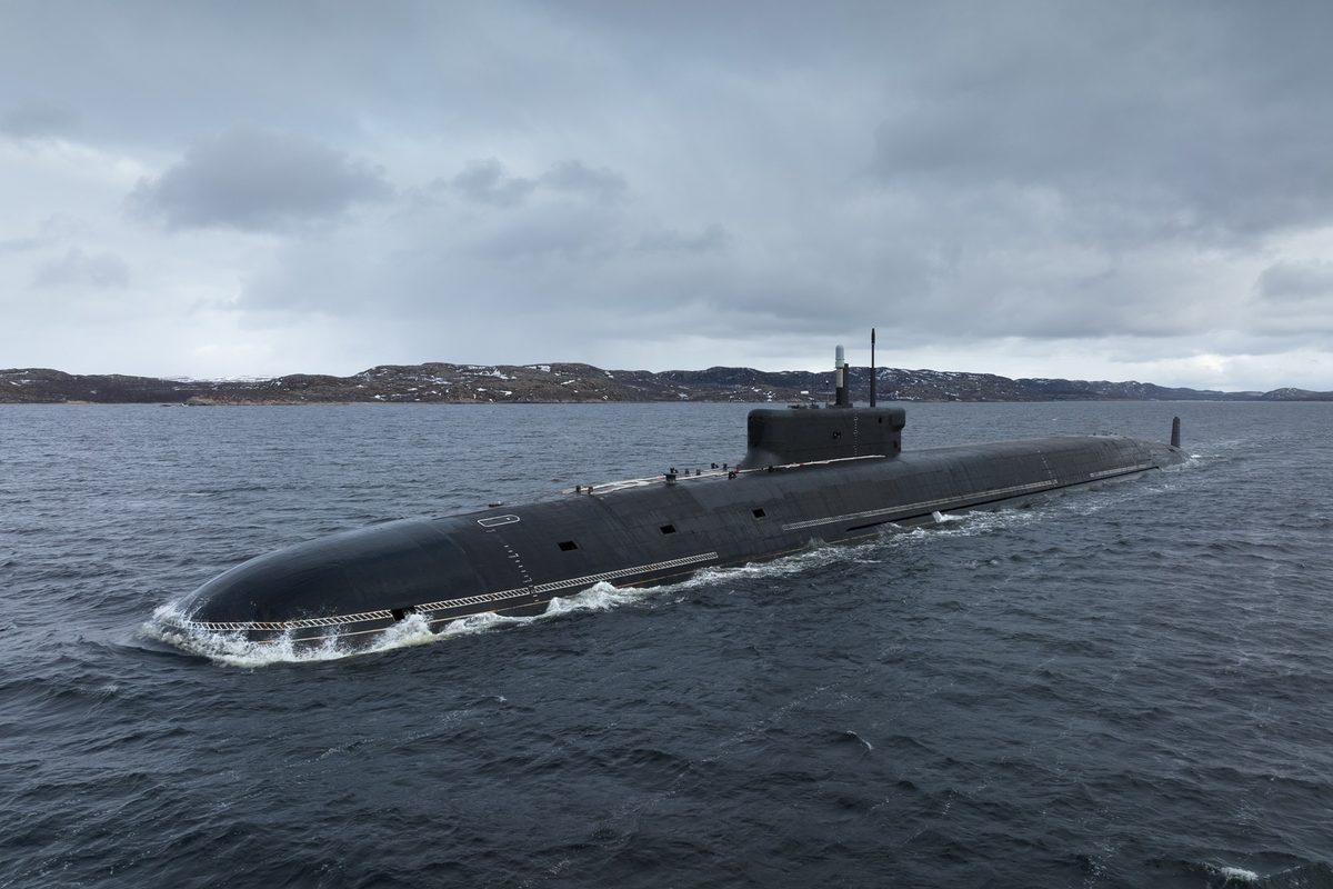 A Russian Navy Project 955A Borei A nuclear powered ballistic missile submarine underway A Russian Navy Project 955A Borei A nuclear powered ballistic missile submarine underway