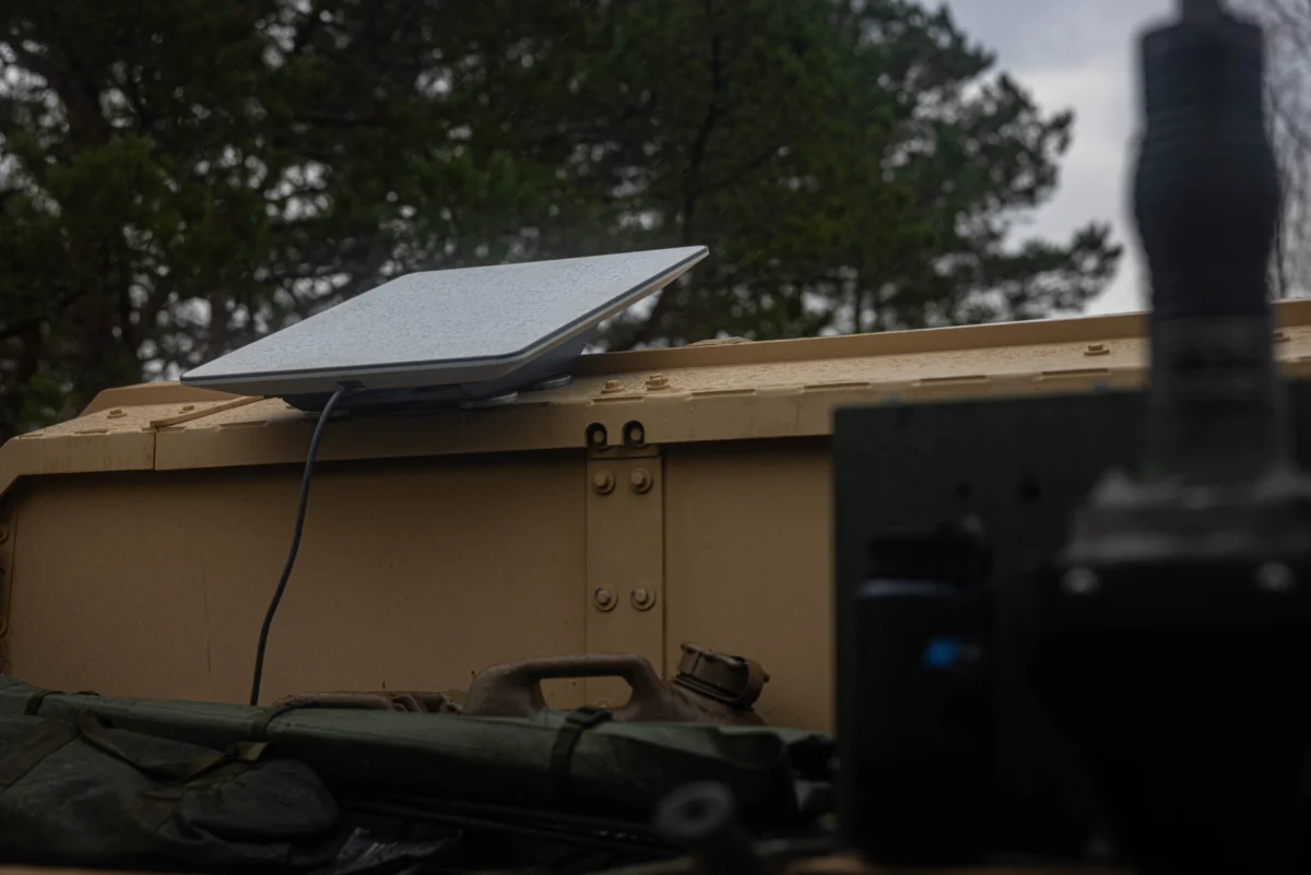 A Starshield satellite communications terminal mounted on a US Marine Corps Humvee A Starshield satellite communications terminal mounted on a US Marine Corps Humvee