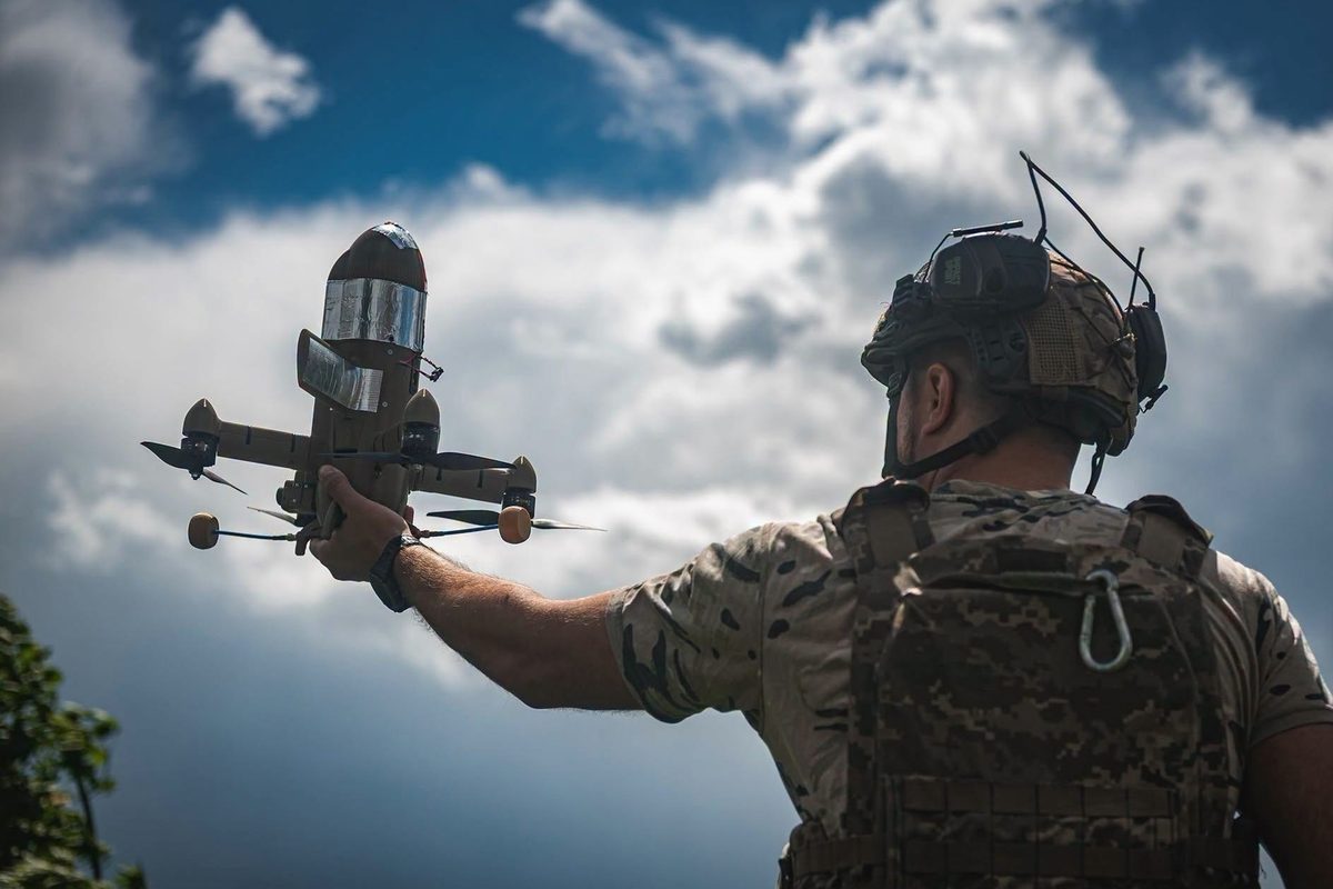 A Ukrainian serviceman from the 114th Separate Territorial Defence Brigade launches a Sting interceptor drone A Ukrainian serviceman from the 114th Separate Territorial Defence Brigade launches a Sting interceptor drone