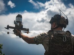 A Ukrainian serviceman from the 114th Separate Territorial Defence Brigade launches a Sting interceptor drone
