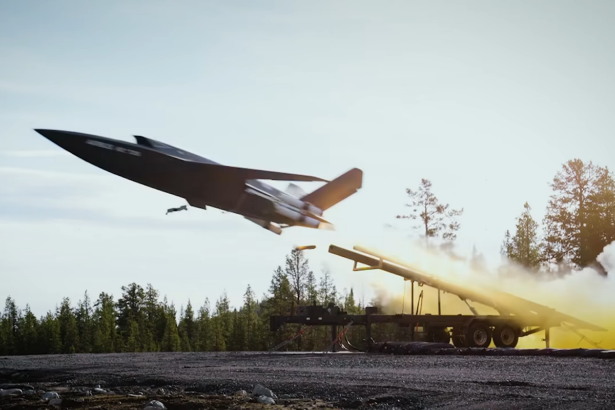 Airbus U740 Valkyrie uncrewed combat aircraft launches from a rocket assisted rail system during its first flight in Europe Airbus U740 Valkyrie uncrewed combat aircraft launches from a rocket assisted rail system during its first flight in Europe