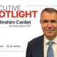Portrait of Ibrahim Canliei CEO of Air Astana Group in a business portrait with Executive Spotlight headline and AeroTime | Air Astana logos in the frame