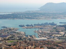 French Navy warships docked at Toulon naval base on Frances Mediterranean coast