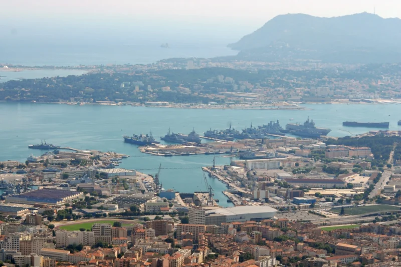 French Navy warships docked at Toulon naval base on Frances Mediterranean coast