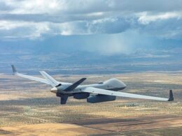 GA ASIs MQ 9B equipped with Saabs LoyalEye airborne early warning radar pods during a test flight over Southern California