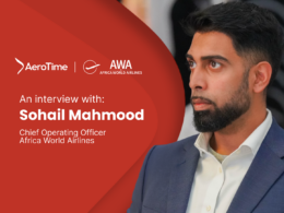 Interview feature Sohail Mahmood COO of Africa World Airlines on a red graphic background with logos