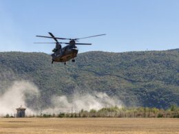 Italian Army CH 47 Chinook during an EUFOR Althea training exercise in Bosnia and Herzegovina