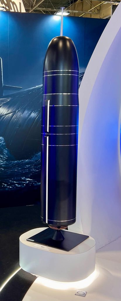 Model of an M51 submarine launched ballistic missile on display Model of an M51 submarine launched ballistic missile on display