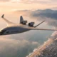 Rendering of JetZeros Jet1 blended wing body demonstrator showing its two top mounted engines