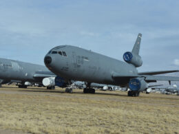 Retired US Air Force KC 10 Extender tankers in storage at the 309th Aerospace Maintenance and Regeneration Group