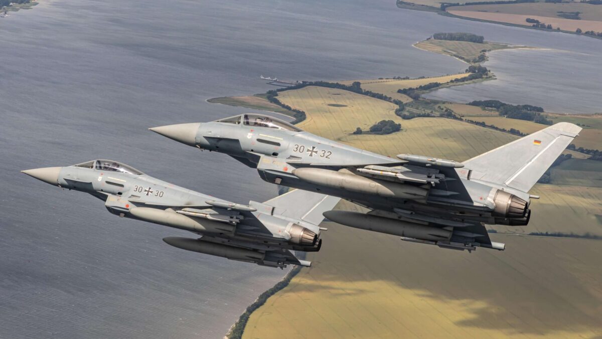 Two German Air Force Eurofighter Typhoon fighter jets on QRA training Two German Air Force Eurofighter Typhoon fighter jets on QRA training