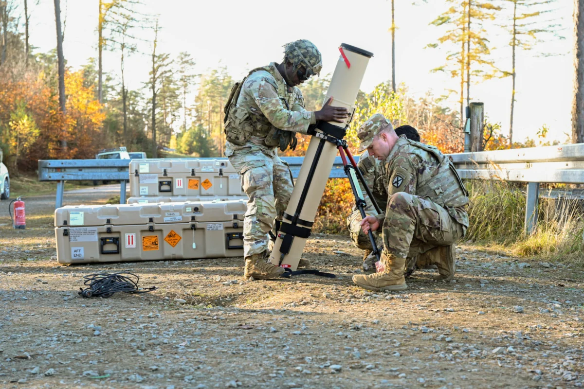 US soldiers assemble a Switchblade 600 loitering munition during training at the Grafenwoehr Training Area in Germany US soldiers assemble a Switchblade 600 loitering munition during training at the Grafenwoehr Training Area in Germany