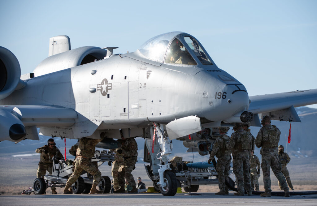Airmen conduct an Integrated Combat Turn weapons reload on an A-10 Thunderbolt II during Exercise