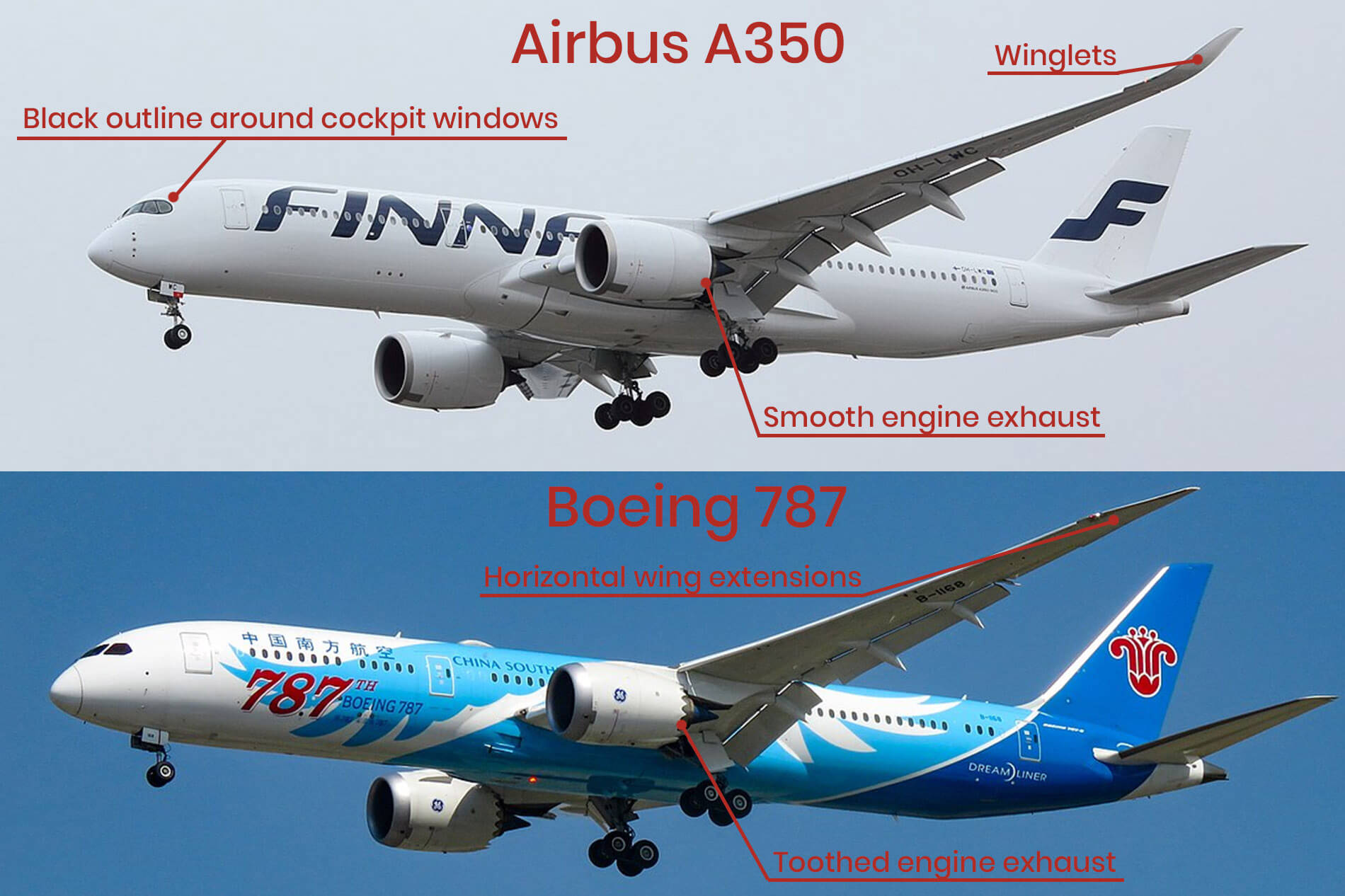 Airbus A350 Boeing 787 spotting guide