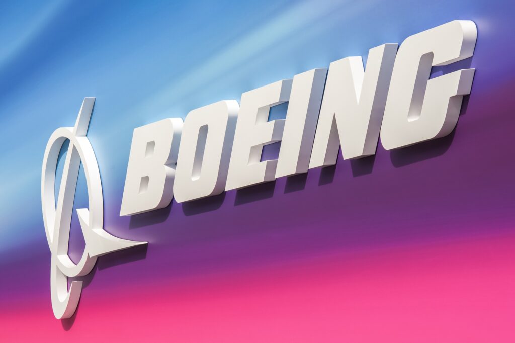 A 3d Boeing logo at Farnborough International Airshow NASA and Boeing have partnered to create a sustainable Transonic Truss Braced Wing TTBW demonstrator