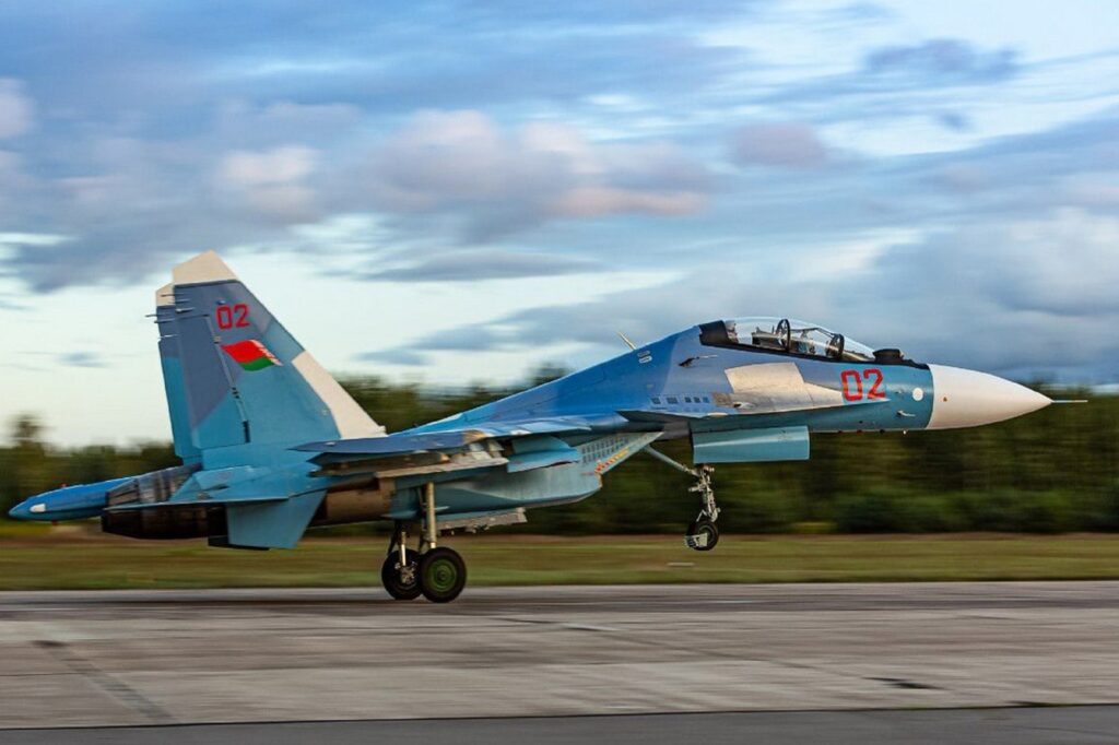 A Belarusian SU 30SM fighter jet A Belarusian SU-30SM fighter jet