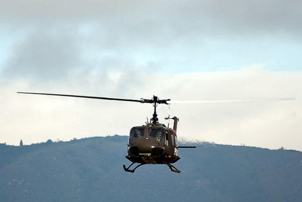 A Bell UH-1H Huey helicopter of Colombia's national poice