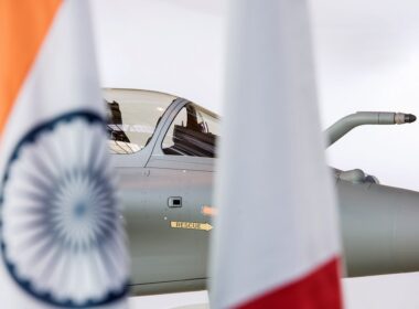 A Dassault Rafale fighter jet during the first delivry to India's government