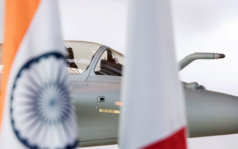 A Dassault Rafale fighter jet during the first delivry to India's government