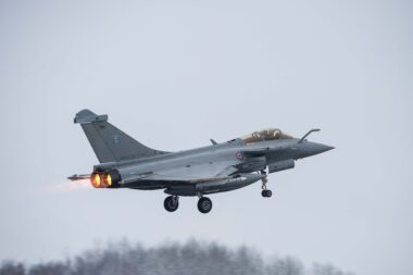 A Rafale fighter taking off from Siauliai Lithuania
