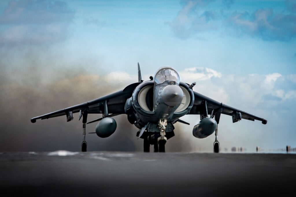 A US Marine Corps AV 8B Harrier aircraft