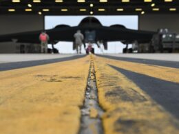 A US Air Force B 2 Spirit stealth bomber at Whiteman Air Force Base Missouri