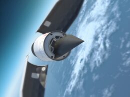 A hypersonic glider about to separate from its booster