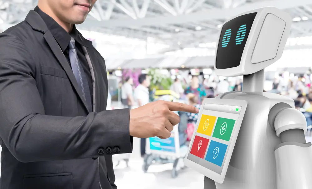 RoboticsTrendsTechnologyBusinessConceptManSuitPointFingerTo Robotics,Trends,Technology,Business,Concept.,Man,Suit,Point,Finger,To