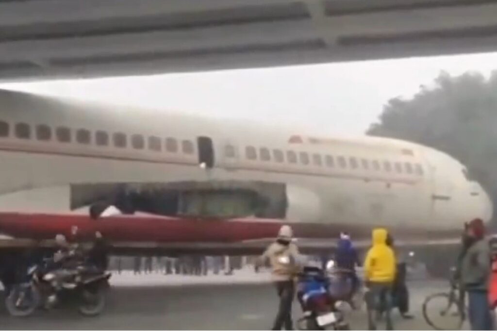 Air India Airbus stuck under bridge