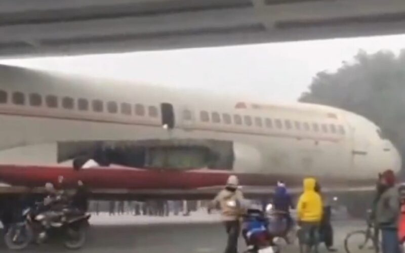 Air India Airbus stuck under bridge