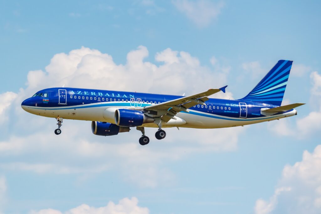 Aircraft Airbus A320 214 4K AZ79 of AZAL Azerbaijan Airlines landing at Domodedovo international airport