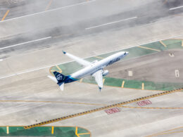 Alaska Airlines Boeing 737 900ER airplane at Los Angeles International Airport
