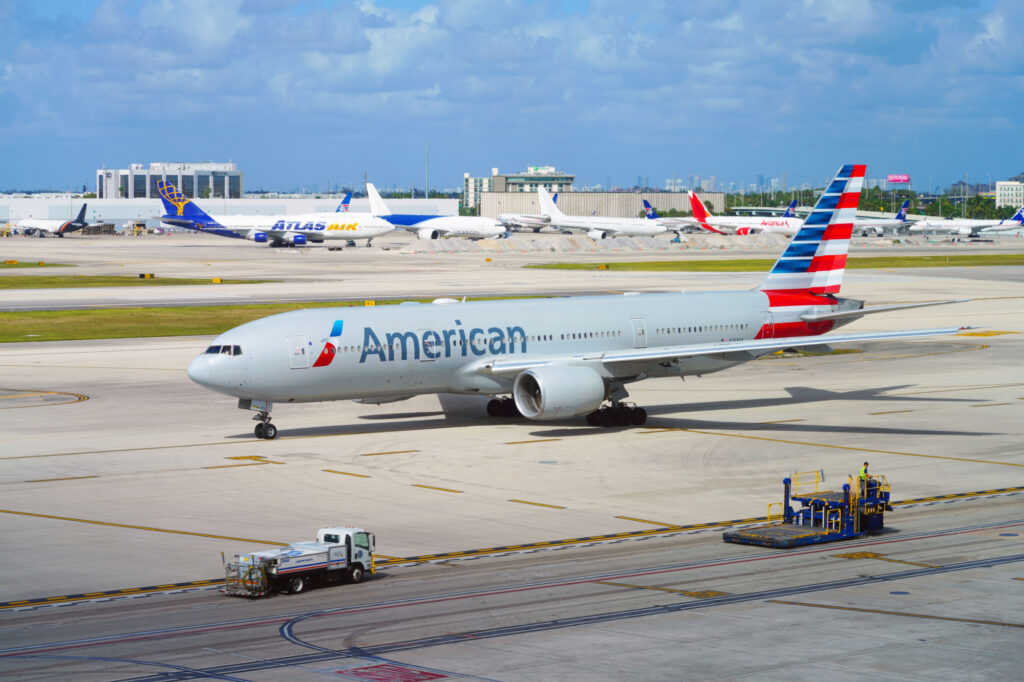 View of an airplane from American Airlines (AA) at the Miami International Airport (MIA)