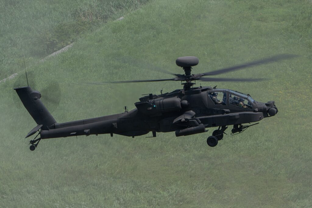 An AH-64E Apache Guardian attack helicopter in South Korea