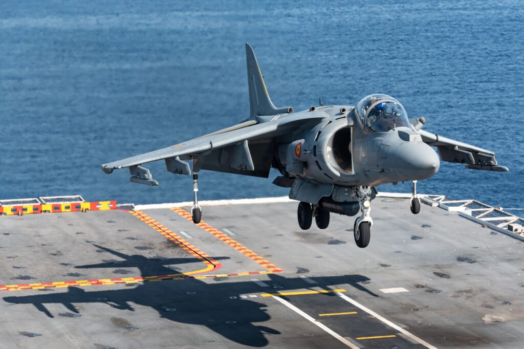 An AV 8B Harrier fighter jet of the Spanish Navy An AV-8B Harrier fighter jet of the Spanish Navy